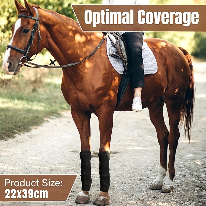 Hudson Comfort Horse Ice Boots Set of 4 – Cooling Horse Ice Pack Wrap for Knee, Hock, Ankle, Hooves Injury – Hot and Cold Therapy Horse Leg Wraps – Full Coverage Cold Packs - 4 Wraps + 8 Gel Packs
