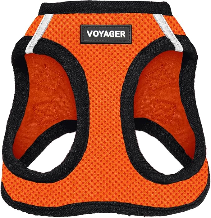 Best Pet Supplies Voyager Step-in Air Harness - All Weather Mesh, Reflective, No Pull Harness for Dogs, Cats - Secure with Hook & Loop Fastener, Buckle, Double D-Rings - Orange/Black Trim, XXS