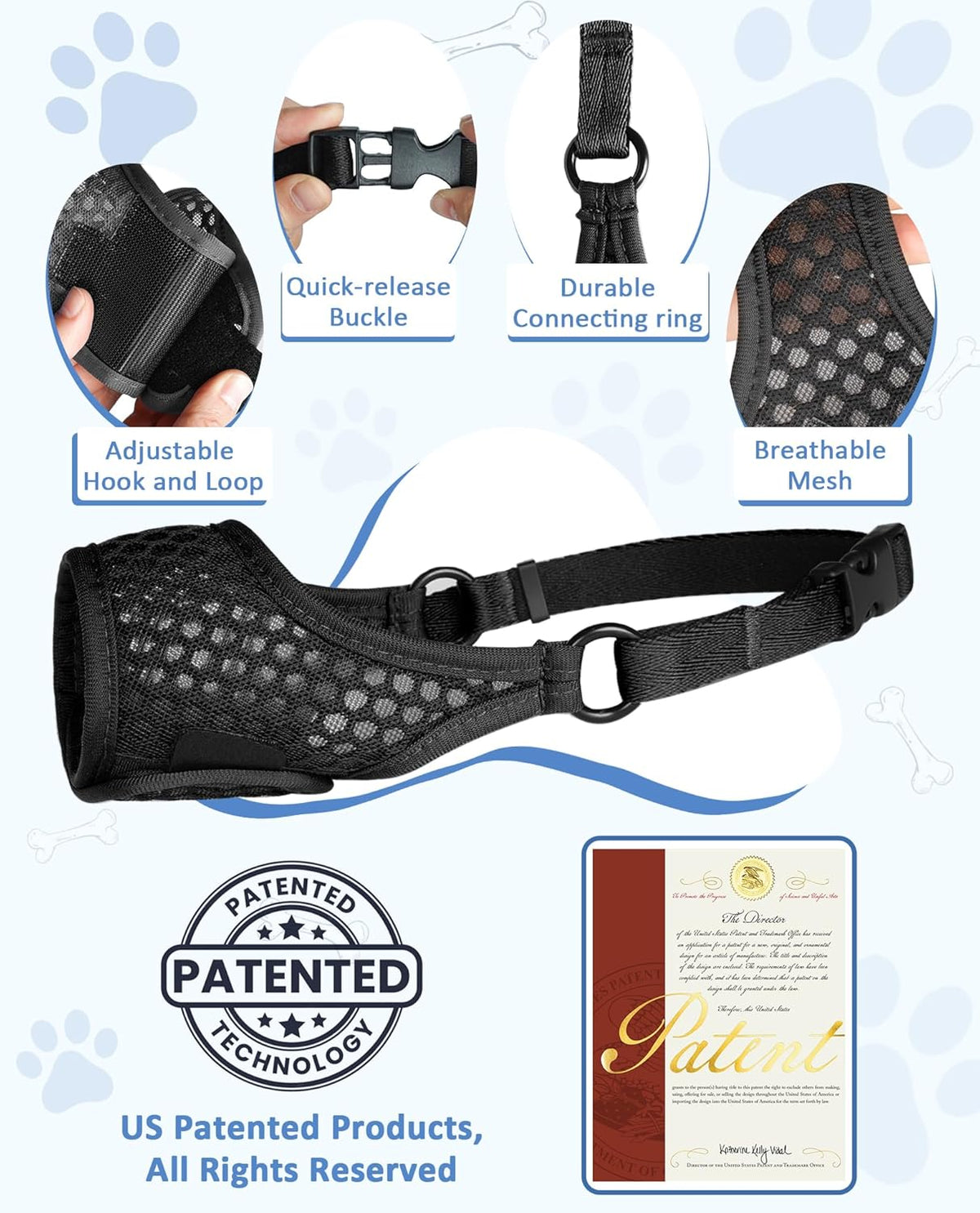 LUCKYPAW Soft Muzzle for Small Medium Sized Dogs, Dog Muzzle to Prevent Biting Chewing, Adjustable Breathable Mouth Guard for Grooming Walking Training(Black, S)