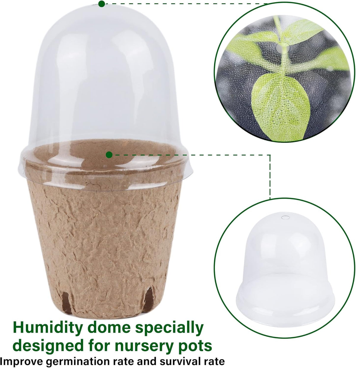 winemana 36 Set Plant Nursery Pots with Humidity Dome, Seed Starter Biodegradable Peat Pots, Seedlings Planting Pots with Labels for Indoor Outdoor Garden