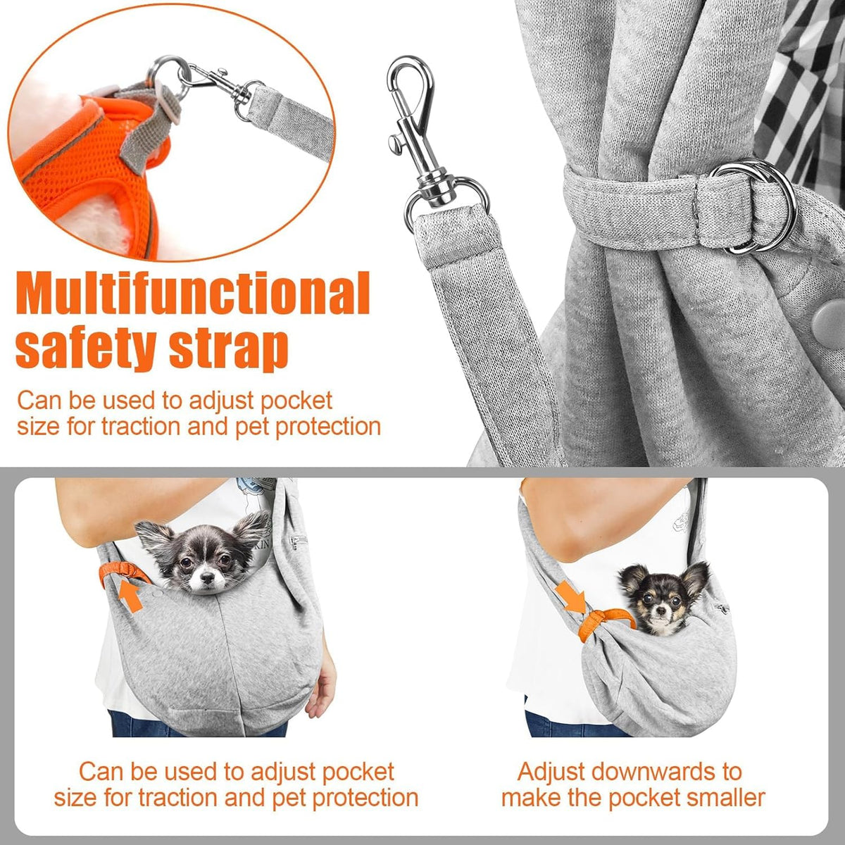 Tomkas Dog Sling Carrier for Small Dogs Puppy Carrier for Small Dogs (Grey, for Pets Weight 2-7 lbs)