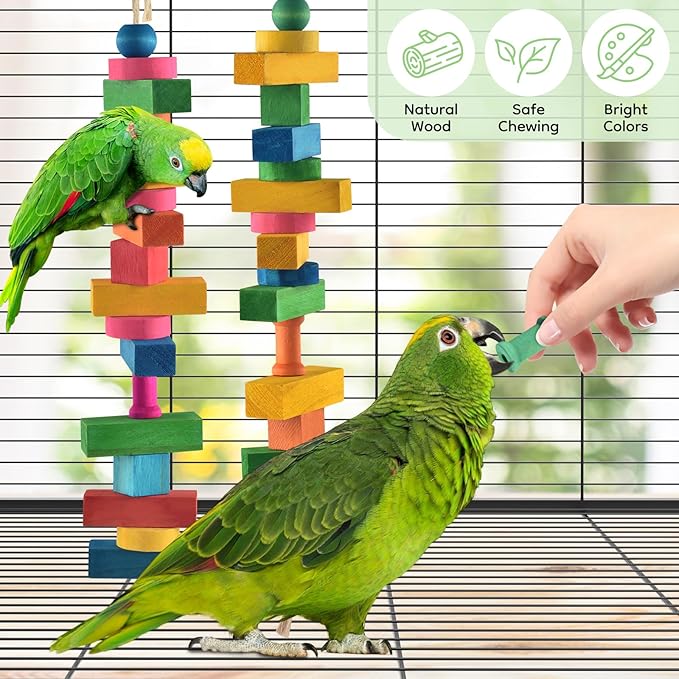 Bird Toys for Parrot, 165 Pcs Colorful Multi-Shaped DIY Wooden Blocks Craft, Birds Cage Chewing Playing Training Toy for Large Cockatoos, Macaws, African Grey and Small Medium Parrots