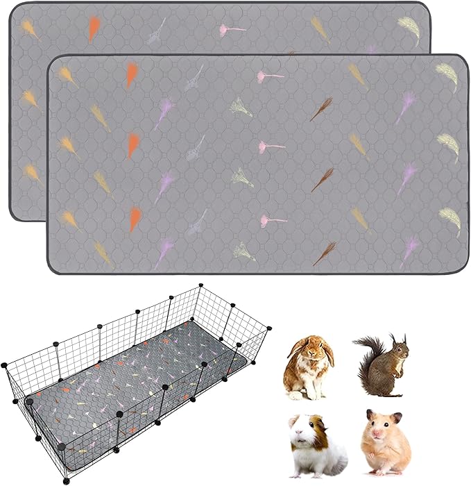 2Pcs Guinea Pig Cage Liners,Guinea Pig Fleece Cage Liners24''X60'' Super Absorbent Washable Pee Pads Reusable for Rabbit Hamster Chinchilla