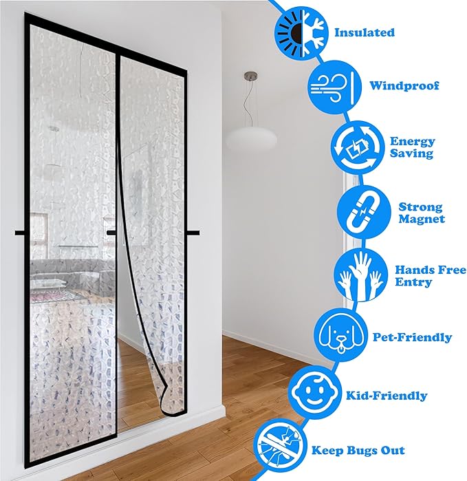 RELIANCER Magnetic Thermal Insulated Door Curtain,Waterproof EVA Door Cover,Fit Doors Size Up to 32"x96",Temperature Protection Insulated Doorway Curtain Partition,Patio Self-Closing Doors Net Screen