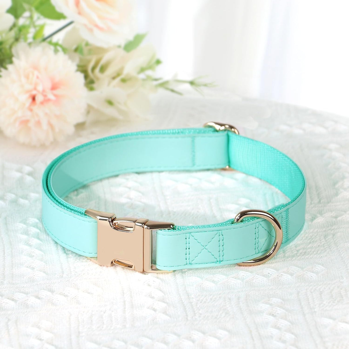 PET ARTIST Soft PU Leather Dog Collar, Bright Color & Durable Dog Collar Leather with Rose Gold Quick Release Metal Buckle, Adjustable Nylon Padded Pet Collars for Small Dogs, Neck Fit 9-14"
