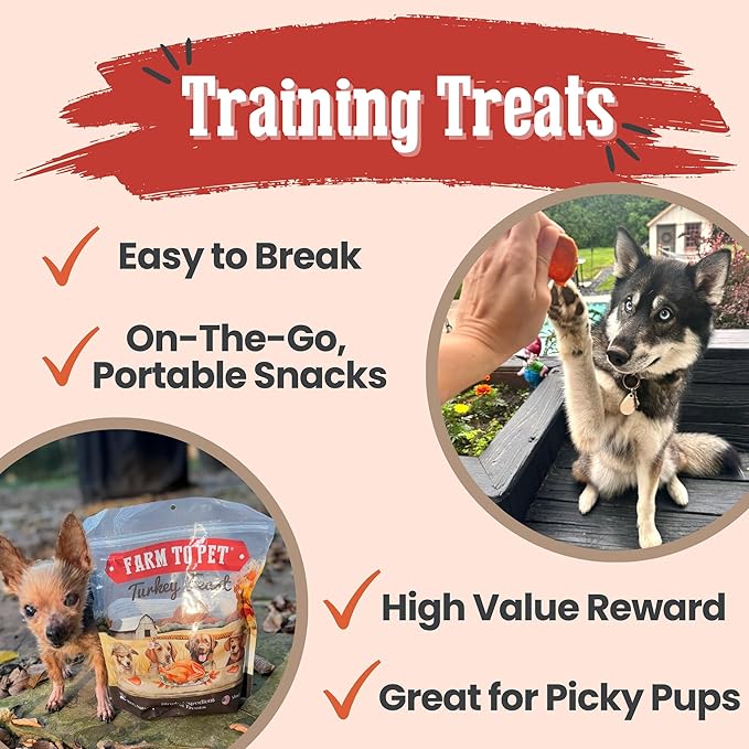 Farm To Pet Turkey Feast Chips Dog Training Treats - Turkey Chips, Single Ingredient, Lean, All Natural, Healthy Treats for Small, Medium, Large Dog Breeds, & Puppies, Made in USA