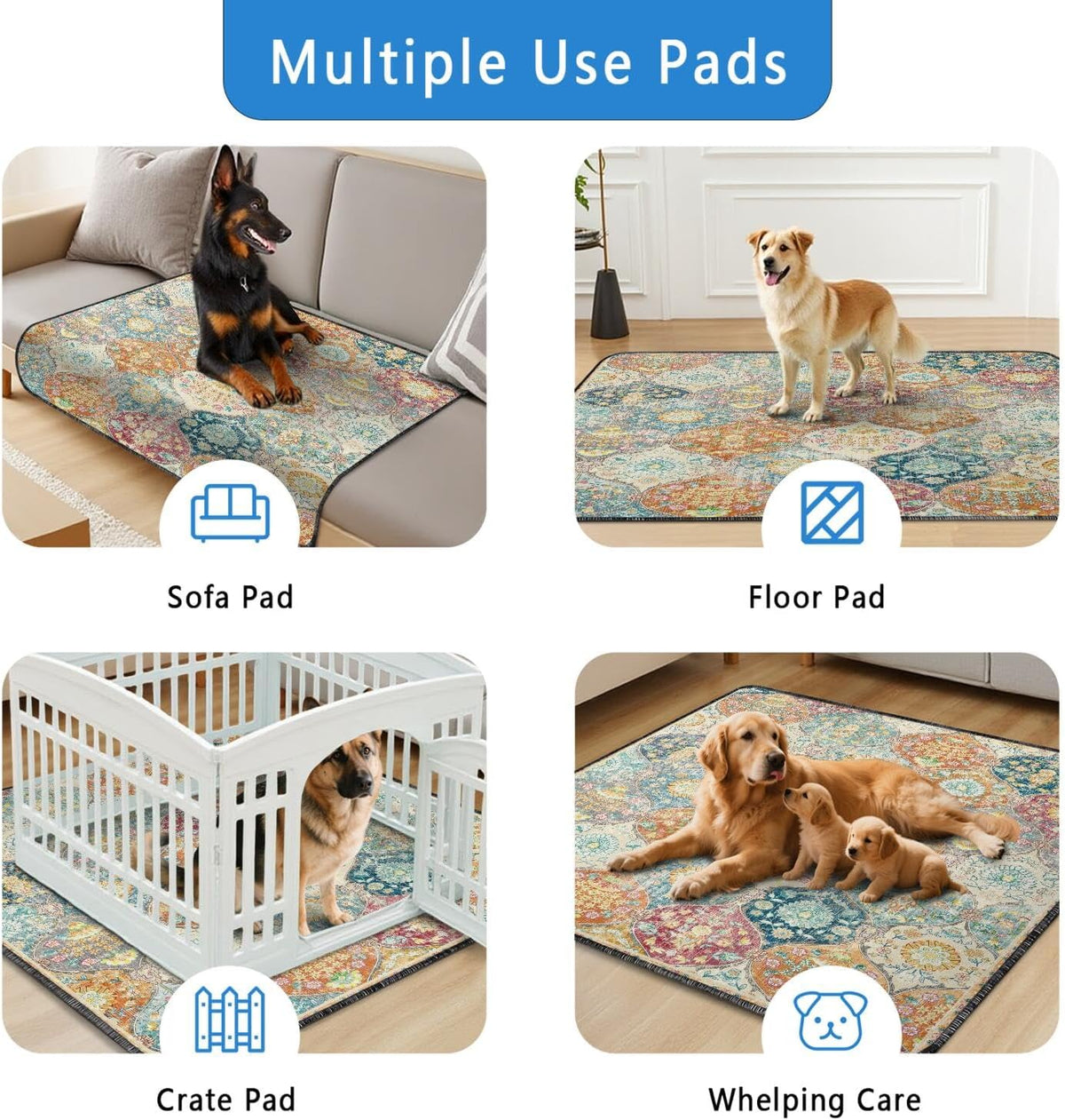 Washable Pee Pads for Dogs 2 Pack, Absorbent Reusable Puppy Pads Waterproof, Leakproof & Non-Slip Whelping Pad, Potty Training Pads for Dogs Playpen Mat 48x48