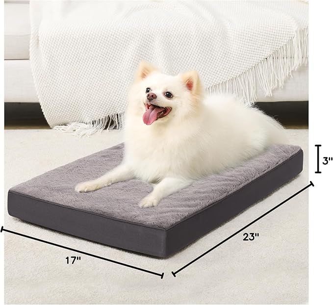 KSIIA Orthopedic Crate Bed: Deluxe Plush Washable Dog Bed for Small Dogs with Egg Crate Foam & Removable Cover, 23 x 17 Inch, Dark Gray