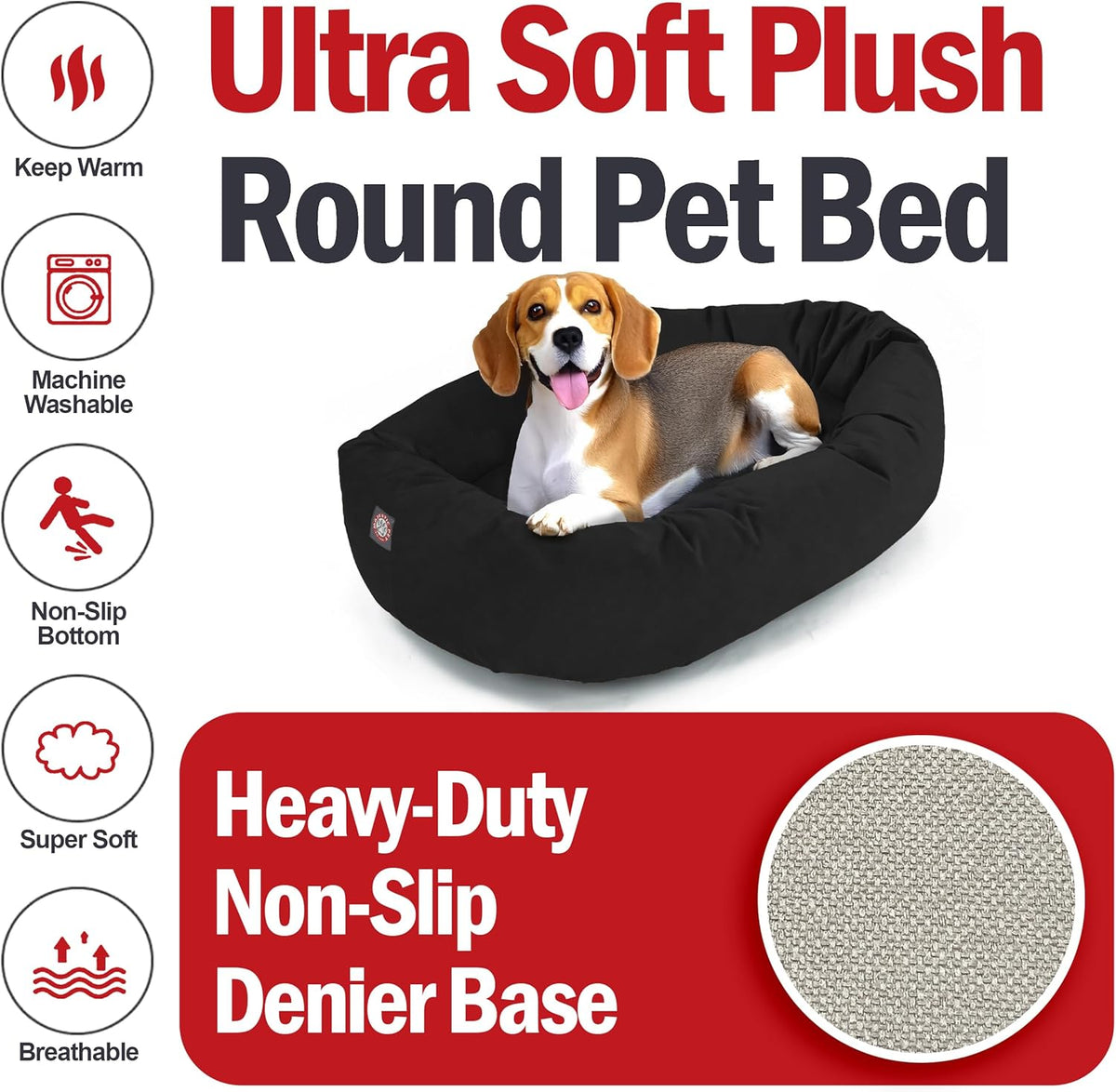 Majestic Pet 32 Inch Suede Calming Dog Bed Washable 32x23x7 (Inch) – Cozy Soft Round Donut Dog Bed with Spine Support for Dogs to Rest Their Head - Pet Bed Medium – Black (2025)