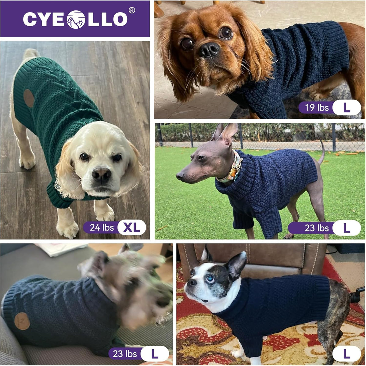 cyeollo Dog Sweater Turtleneck Knitted Sweaters with Leash Hole Winter Dog Clothes Sweaters for Small Dogs, Beige XL