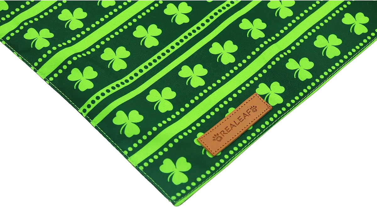 Realeaf St. Patrick's Day Dog Bandanas 2 Pack, Reversible Green Shamrock Pet Scarf for Boy and Girl, Premium Durable Fabric, Holiday Bandana for Small Medium Large and Extra Large Dogs (Large)