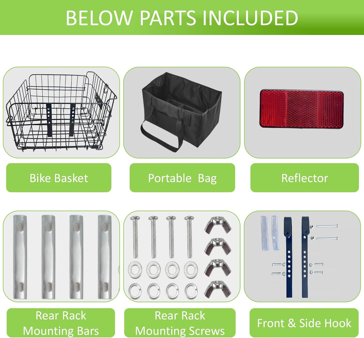 Large Dog Bike Basket with Removable Liner Bag, Portable Rear Bike Basket Carrier for Travel, Waterproof Bike Storage Suit for Front/Rear/Side of Bicycle, Ebike Accessoriest for Pets, Fruit & Grocery