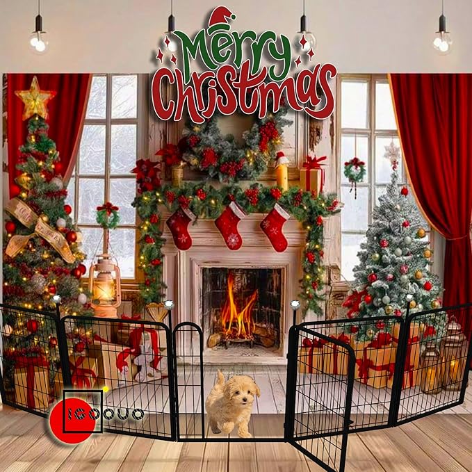 Portable Dog Crates, 32'' Metal Pet Playpen for Small/Medium Dogs, Indoor/Outdoor, Easy-Carry Straps, 2 Add-On Panels, No Door