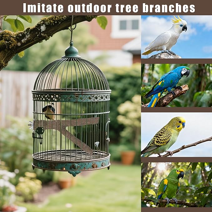 6 PCS Bird Perch Set, Natural Birch Wood Straight & Forked Perches with Platforms for Parakeets, Cockatiels, Conures, Lovebirds - Cage Accessories for Climbing & Exercise