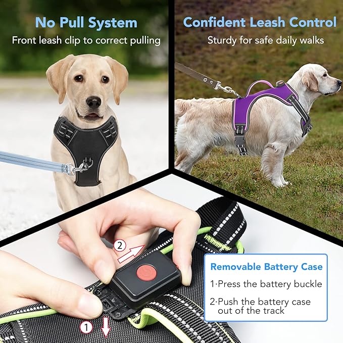 Light Up Dog Harness, No Pull LED Dog Harness with Handle, Rechargeable Lighted Safety Vest for Small Medium Large Dogs, Adjustable Soft Dog Lights for Night Walking