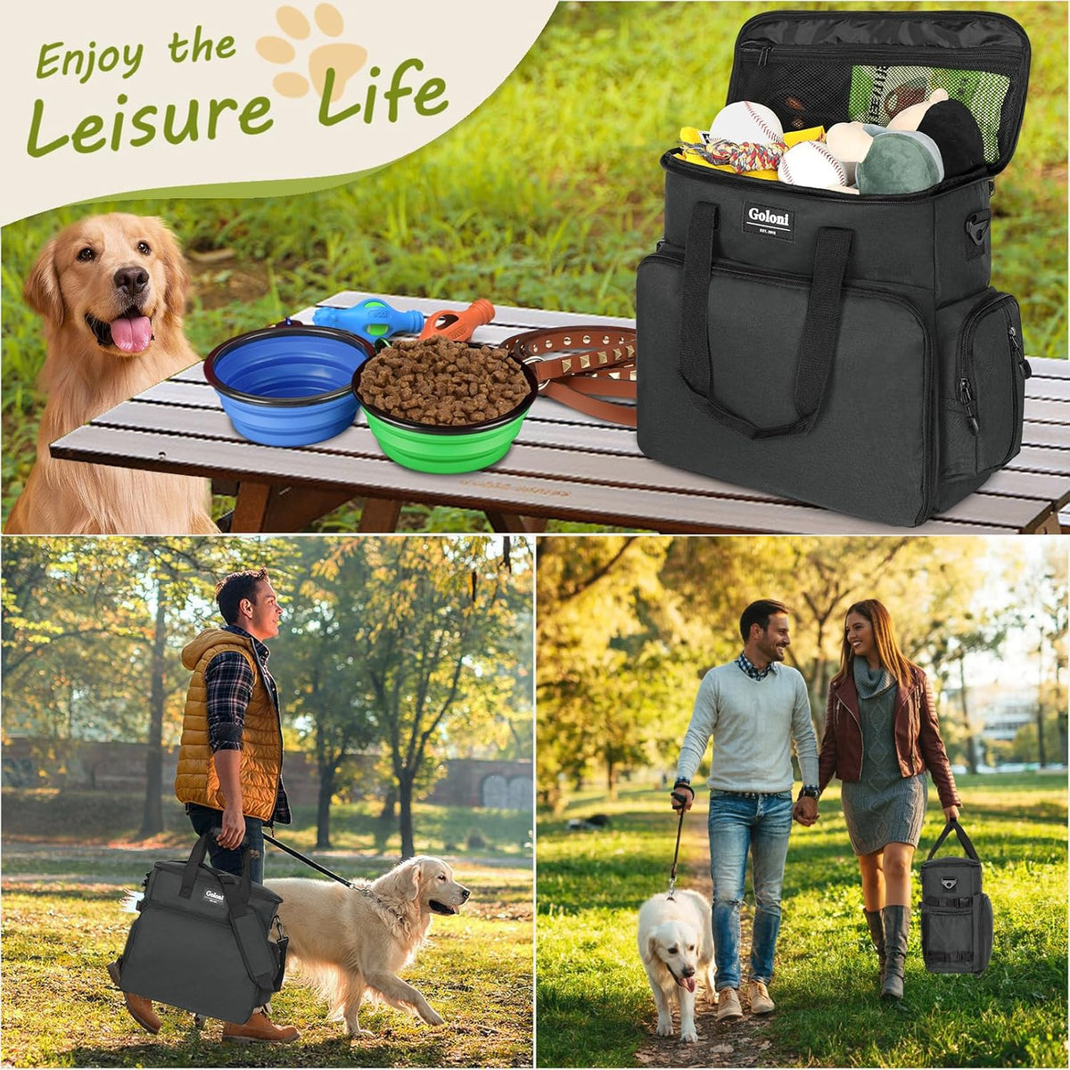 Dog Travel Bag Airline Approved–Pet Travel Tote with Collapsible Bowls,Food Containers & Feeding Mat–Multi-Pocket Organizer for Dogs & Cats, Durable & Water-Resistant for Hiking,Trips,Outdoors