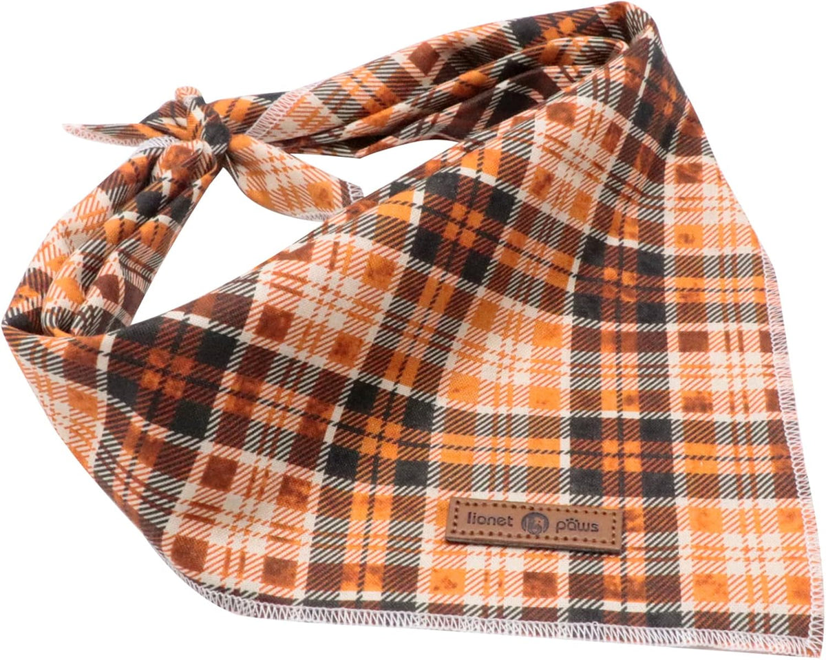 Lionet Plaid Dog Bandana 1PC - Pet Fall Washable Reversible Cotton Scarf, Adjustable Square Kerchief for Small to Large Dogs
