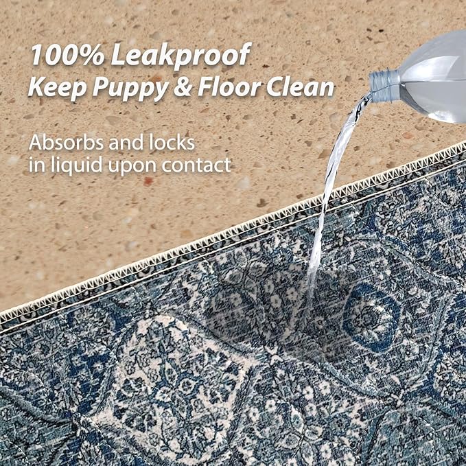 nunubaby Washable Pee Pads for Dogs, Stylish, Non-Slip and Leak-Proof Pee Pads. Reusable Potty Pads for Dogs for Crates and Floors.(Blue/Multi, 48" x48" )