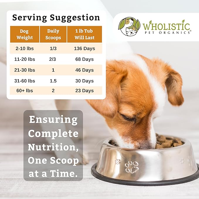 Wholistic Pet Organics Canine Complete - Dog Multivitamin Powder - 1 Lb - Daily Dog Vitamins and Supplements for Homemade Food - Immune System, Skin, Coat & Overall Health - Small and Large Breed