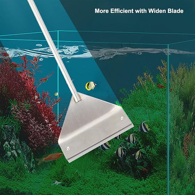 25.2 Inch Aquarium Algae Scraper/Remover for Glass Fish Tanks, Stainless Steel Cleaner Tool Kit/Cleaning Accessories with 10 Replaceable Blades + Coral Feeder + Double-Sided Sponge Brush