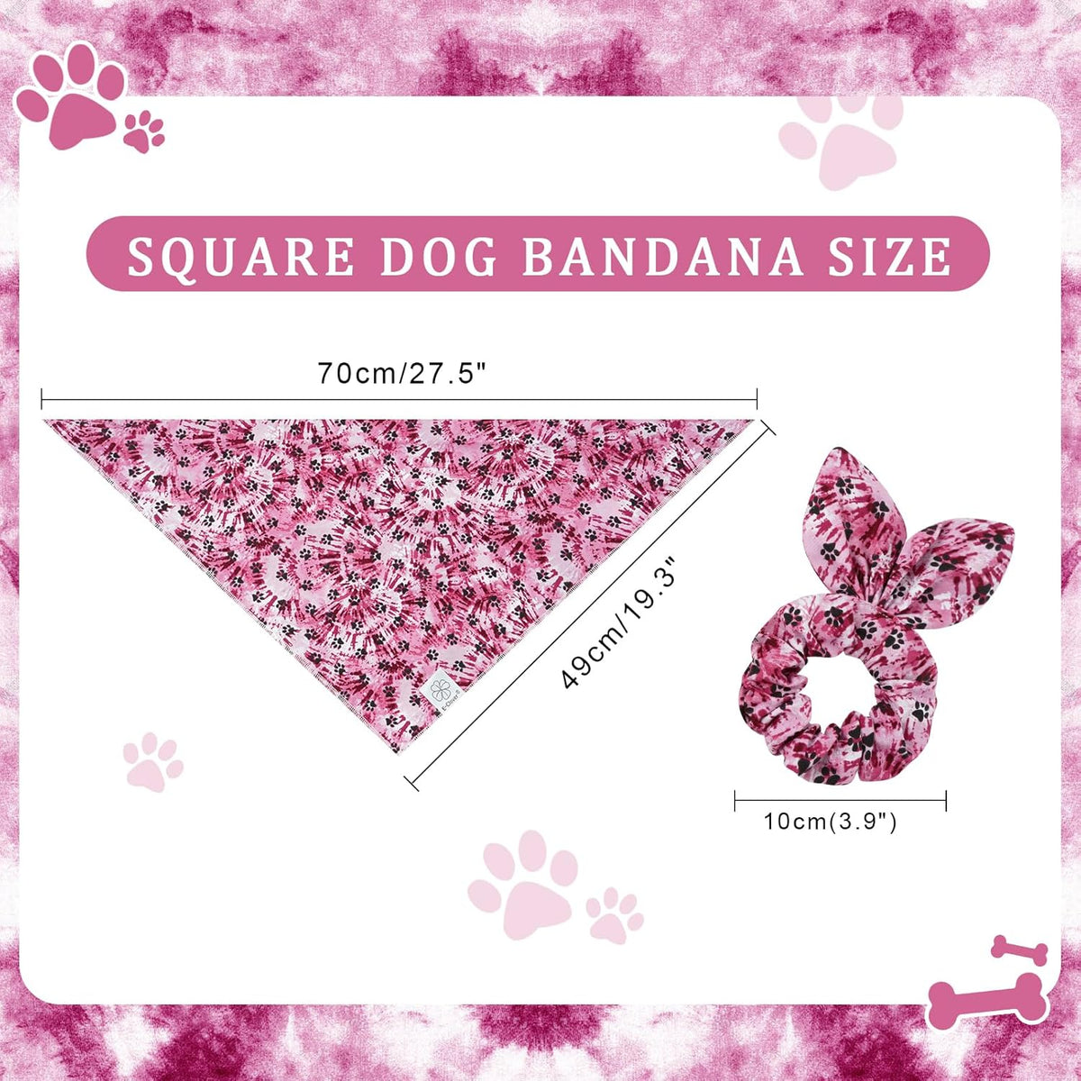 E-Clover Purple Dog Bandana & Matching Scrunchie Dog Paw Prints Pet Dog Scarf Cute Dog Costumes Accessories for Small Medium Large Dogs Lavender