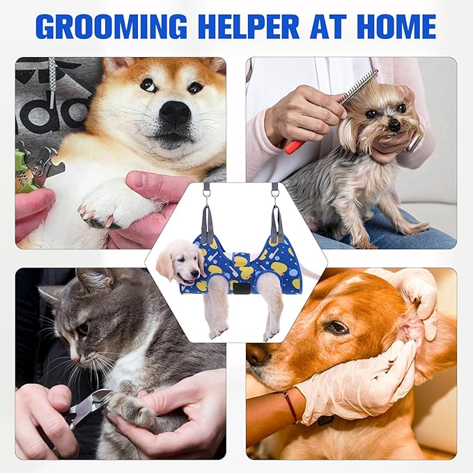 PAWCHIE Dog Grooming Hammock Harness for Dogs & Cats with Pet Nail Clipper Trimmer - Cat Hanger Sling for Trimming Clipping Nails- Dog Hammock Restraint Bag for Small Medium Large Dog, Navy Blue S