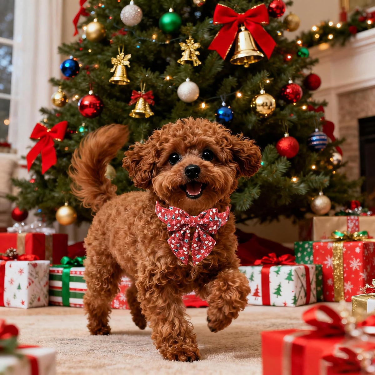 Lionet Paws Christmas Dog Collar with Sailor Bow, Cute Christmas Tree Red Dog Collar Bow Tie for Puppies and Cats, XS, Neck 8-12 inches