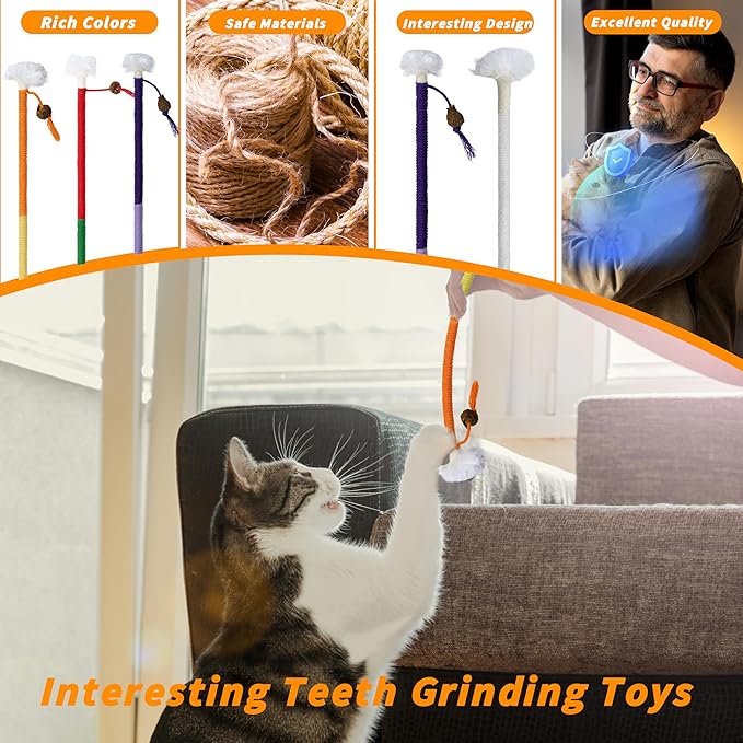 3pcs Safe Cat Rope Toy,Teeth Clean Toy for Cat, Cat Chew Toys for Indoor Cat,Kitten Interactive Toys