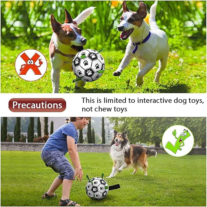 QDAN Large Dog Toys, 8 Inch Soccer Ball for Dogs with Straps, World Cup Interactive Toys for Tug of War, Puppy Birthday Gifts, Water Toy, Durable Dog Balls for Medium Large