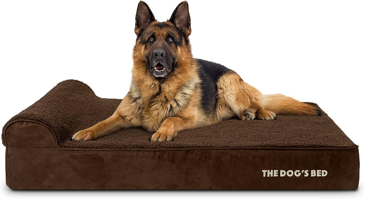 The Dog’s Bed Orthopedic Headrest Dog Bed XL Brown Plush 46x28, Memory Foam, Pain Relief for Arthritis, Hip & Elbow Dysplasia, Post Surgery, Lameness, Veterinary Approved, Waterproof Washable Cover