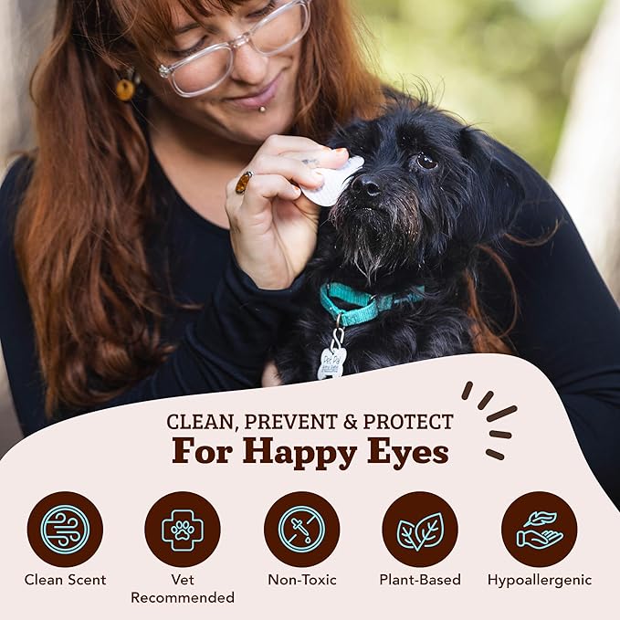 Natural Dog Eye Wipes for Dogs -100 Ct- Soothing Dog Eye Wipes with Natural, Non-Irritating Ingredients Green Tea & Goldenseal, Effective Dog Tear Stain Remover Wipe & Dog Eye Gunk Remover Wipe, Vegan