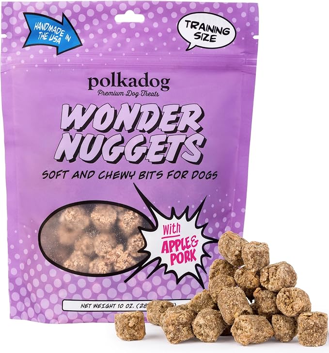 Polkadog Wonder Nuggets – Soft & Chewy Dog Treats with Pork & Apple – Healthy, Limited Ingredient Training Treats for All Dog Breeds and Ages – Natural, Made in USA – 10 oz