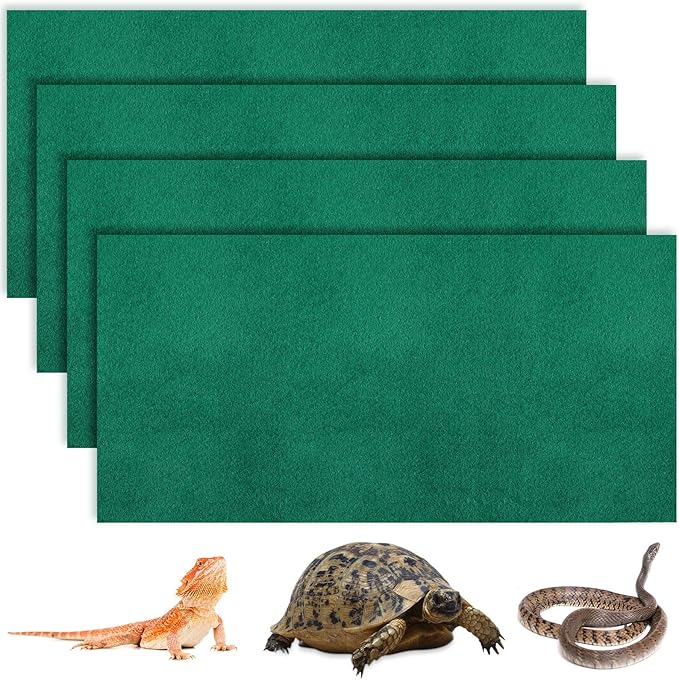 Haull 4 Pcs 24 x 47 Reptile Carpet Pet Terrarium Floor Liners Bedding Substrate Liner Supplies Reptile Cage Mat Tank Accessories for Lizard Bearded Dragon Tortoise Snake Leopard (Green)