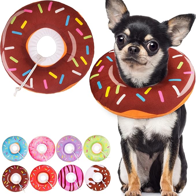 Cat Cone Collar Soft, Cute Cat Donut Collar After Surgery, Adjustable Kitten Recovery Cones to Stop Licking, Lightweight Neck Elizabethan Collars for Cats Kittens (Brown, Large)