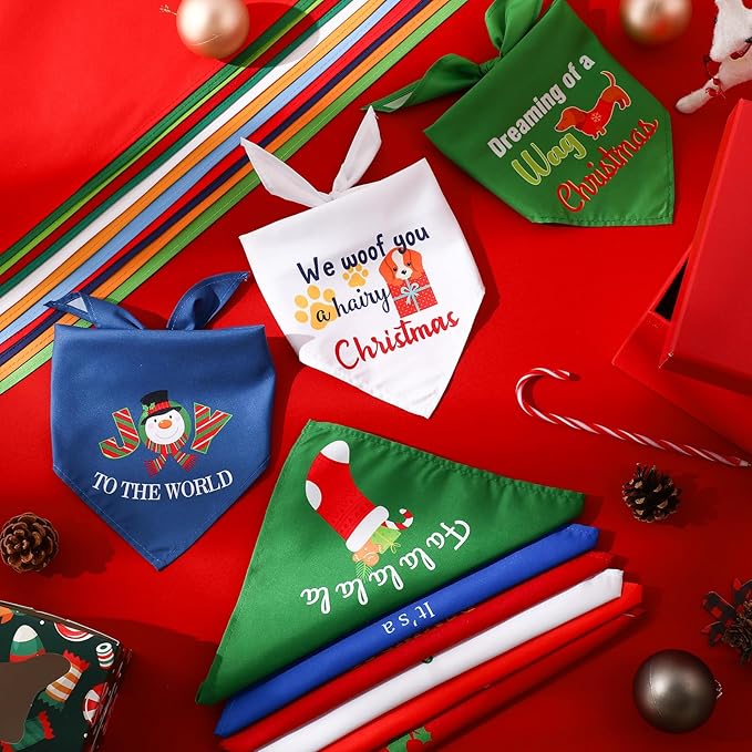200 Pcs Christmas Dog Bandana Bulk with Sayings Pet Bandanas Triangle Scarf Bibs Washable Puppy Kerchief Adjustable Grooming Supplies for Small Medium Large Dog Cat Costume Accessories