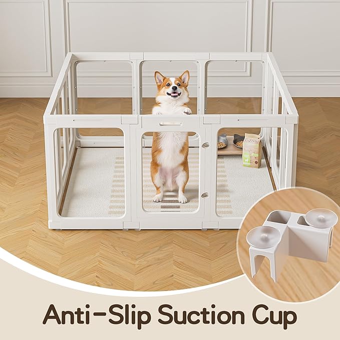 Jalove 12PCS Dog Playpen Clear Puppy Playpen Indoor, 30"H Easy Assemble Transparent Cat Small Pet Play Pen, Sturdy Plastic Dog Fence Crate Kennel Whelping Cage Enclosure for Small & Medium Dogs, White