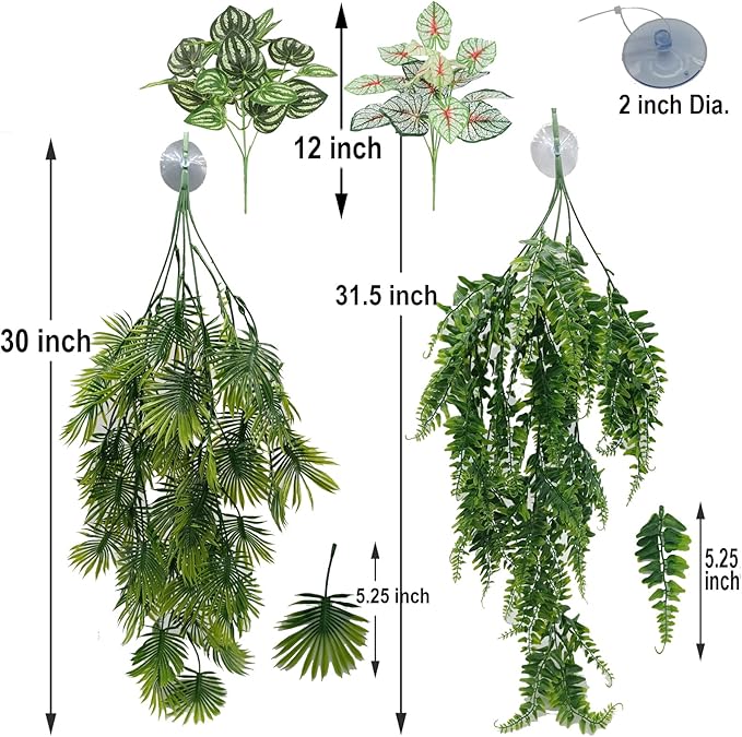 Reptile Plant for Bearded Dragon Tank Accessories, Terrarium Plant Artificial Decor for Snake Cage, Fake Plant for Leopard Gecko Habitat, Lizard Chameleon Ball Pythons (Group E)