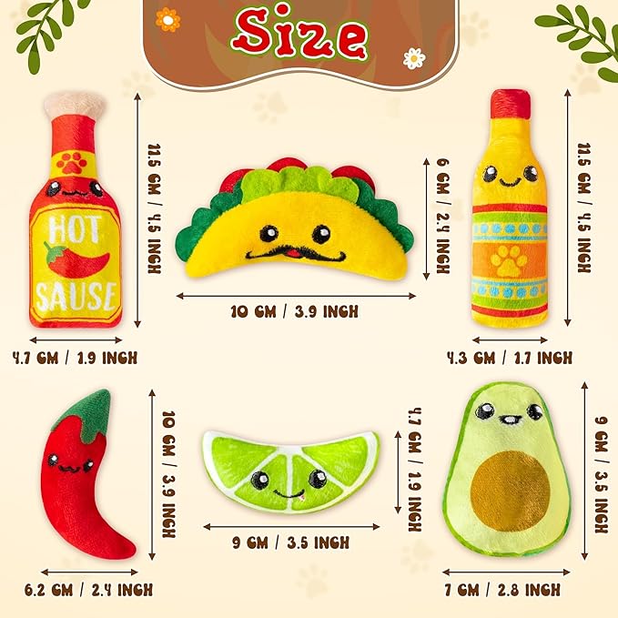 L1rabe Mexican Catnip Stuffed Toys - Hispanic Heritage Month 6Pcs Funny Cat Toys for Cat Lovers Gifts, Carnival Sause Avocado Indoor Kitten Chew Bite Kick Interactive Pet Supplies Kitten Birthday Gift