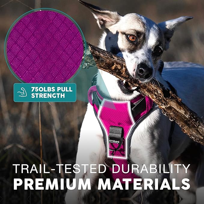 Embark Adventure Dog Harness, Reflective Trim No Pull Dog Harness for Large Dogs - Military Grade Nylon, Front Clip with Gel Lined Handle.