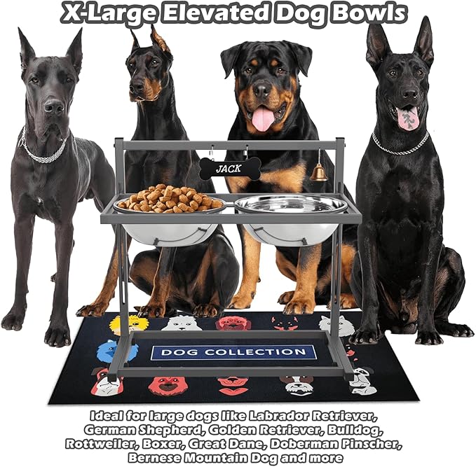 SHAINFUN Elevated Dog Bowls for Large Dogs and Extra Large Sized Dog Raised Dog Bowl Stand Adjustable Height with Two 3000ML(13-14cups) Stainless Steel Dog Food Bowls Metal Elevated Dog Bowl Stand