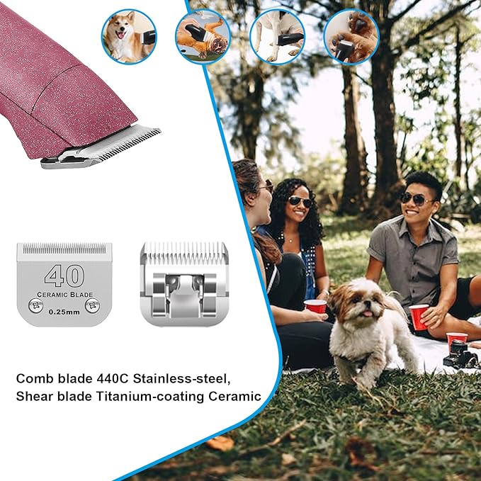 3 Pack 40# Detachable Pet Dog Grooming Ceramic Blades,Compatible with Andis,Oster A5,Wahl KM-10 Series,Size #40 Blade 1/100-Inch 0.25MM Cut Length