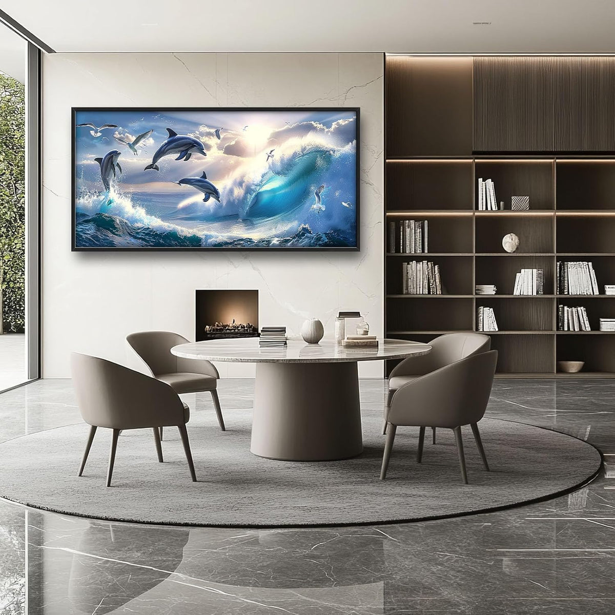 Dolphin Seagull Large Wall Art Sea Ocean Waves Sunrise Pictures Wall Decor Nautical Coastal Canvas Print Painting Artwork for Bathroom Living Room Bedroom 60L" x 30W"