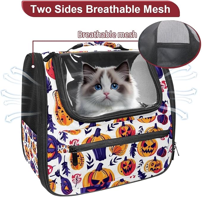 Pumpkin Helloween 16 Cat Backpack Carrier, Breathable Cat Carrier Large Space Bubble Pet Backpack for Kitty Small Dog
