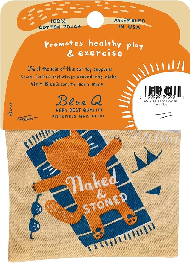 Blue Q Naked & Stoned Catnip Cat Toy. Premium Organic Catnip Grown in The USA, 100% Cotton Pouches, Kitty Graphics Sure to Delight Every Cat-Keeper.
