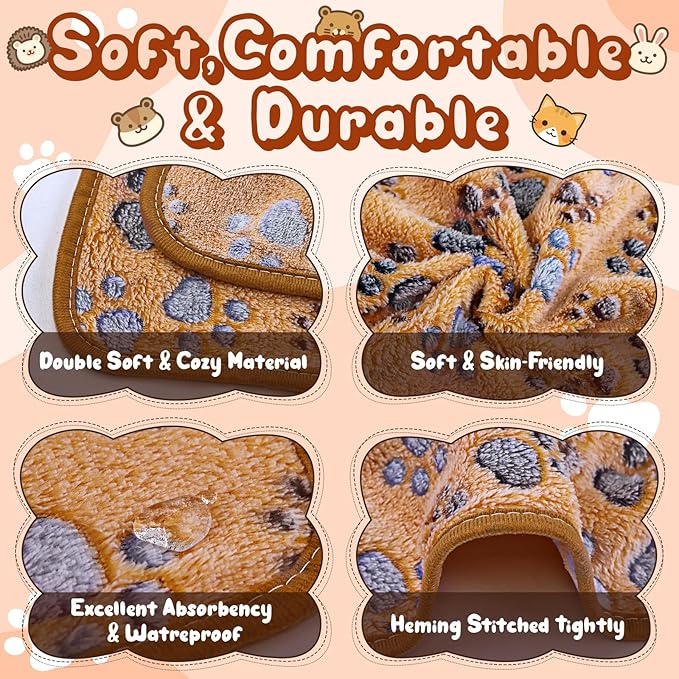 3 Pcs Washable Guinea Pig Blankets Absorbent Small Animal Fleece Bedding Cage Liners Reusable Pet Pee Pad Sleep Mat Pad Cover for Hamster Ferret Rabbit Chinchilla Hedgehog (Multi, Muitisize)
