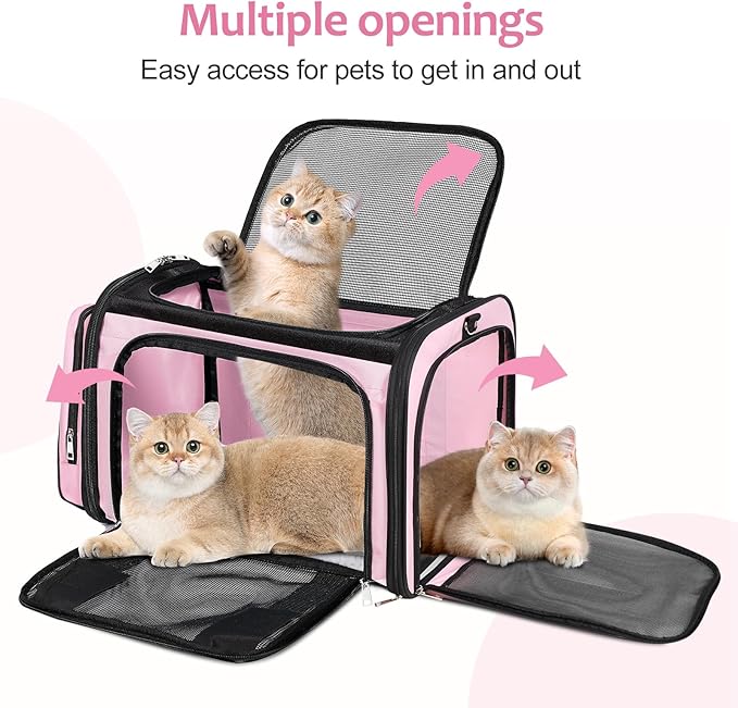 Discala Extra Large Cat Carrier for 2 Cats, Pet Carrier, Dog Carrier for Small Dogs, Cat Carrier Soft, Collapsible Large Pet Carrier for Traveling Indoor and Outdoor Uses - Pink 24"x16"x16"