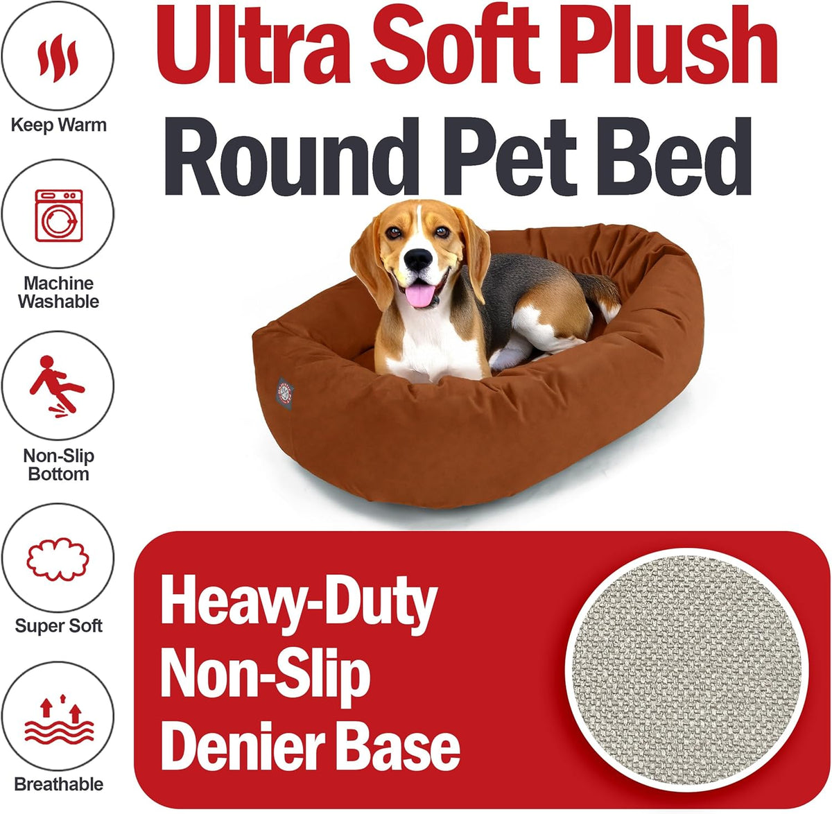 Majestic Pet 32 Inch Suede Shredded Memory Foam Mix Calming Medium Dog Bed Washable 32 x 23 x 7 (Inch) - Cozy Soft Round Donut Dog Bed with Spine for Head Support - Pet Bed Rust