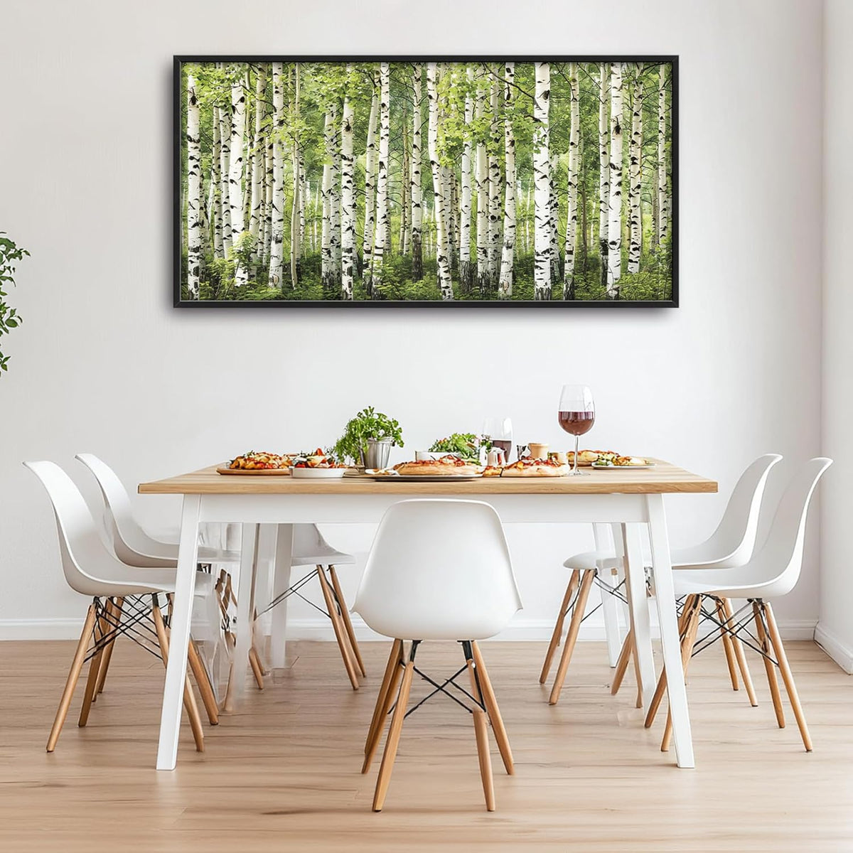Extra Large Birch Tree Framed Wall Art for Living Room,Oversized Green Aspen Trees Forest Pictures Wall Decor,Canvas Print Painting Modern Artwork Bedroom Office Bathroom 60L" x 30W"