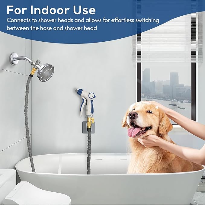 Indoor Hose Attachment with Handheld Sprayer for Dog Washing, Plant Watering, and Cleaning (25 FT) Long Hose with Universal Shower Head Adapter and Dog Shower Attachment
