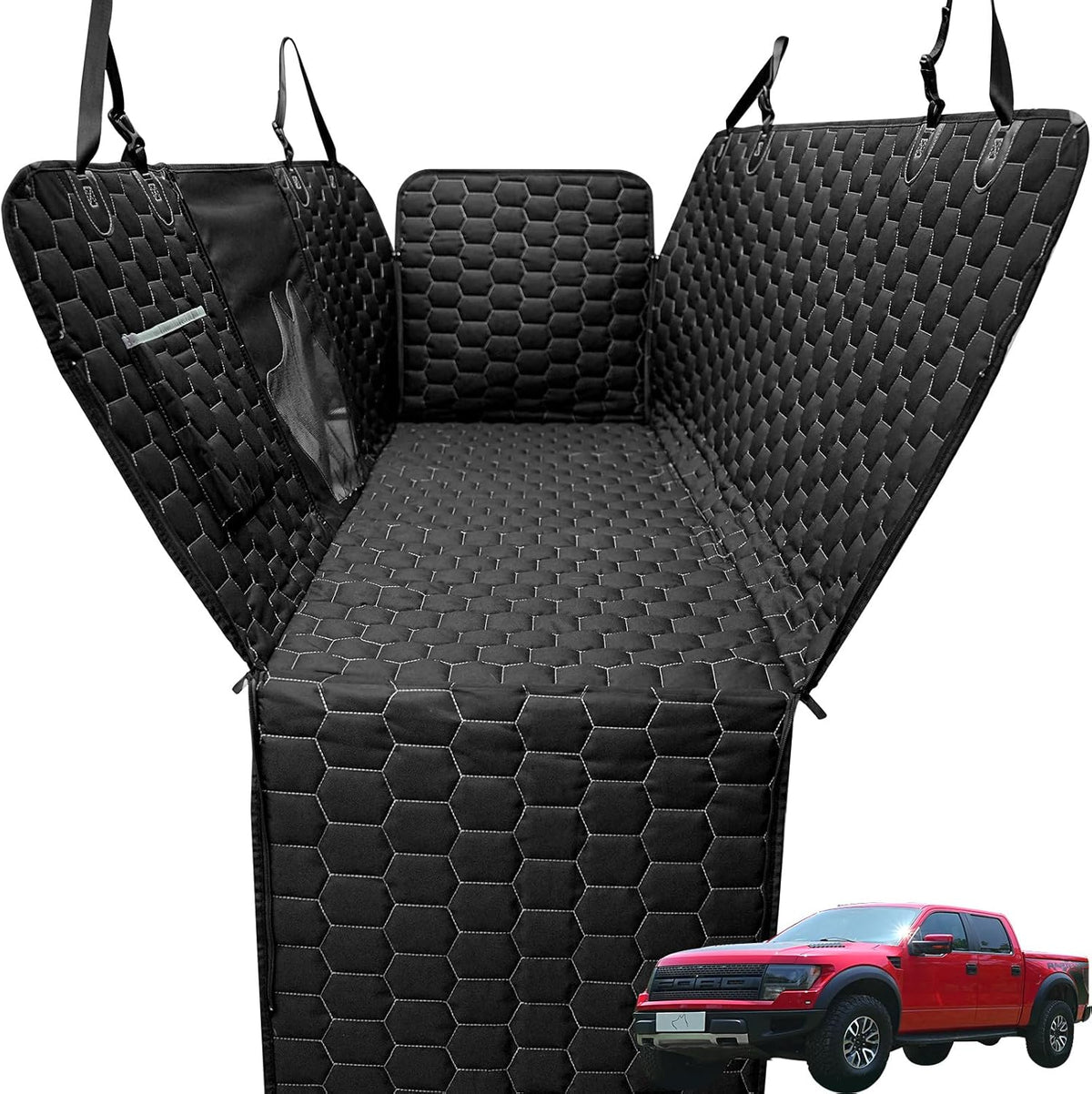 Dog Car Seat Cover for Trucks, Back Seat Pet Cover for Dogs F150 Ram 1500, Waterproof Dog Hammock for Truck with Mesh Window Heavy Duty Seat Cover for F-Series/GMC Sierra/Silverado